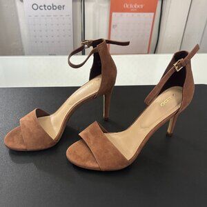 ALDO Women's Fiolla Brown Suede Ankle Strap Stiletto Heeled Sandals, Size 8 Wide